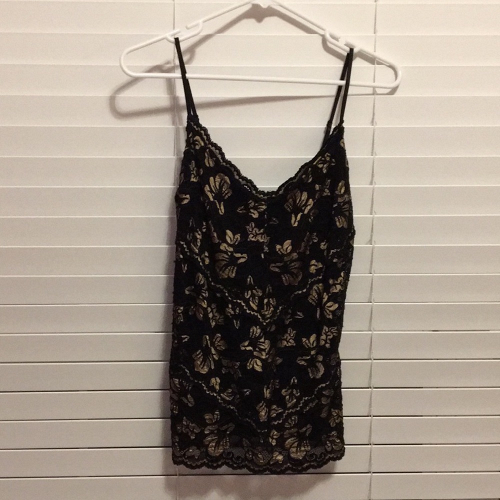 Cache Black and Gold Lace Tank Top